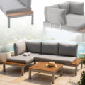 Set mobilier gradina Bohito modular cu perne, 2 canapele si masa, cadru aluminiu si lemn eucalipt, 138x76 cm, gri Mob360 - imagine 4