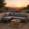 Set mobilier gradina Bohito modular cu perne, 2 canapele si masa, cadru aluminiu si lemn eucalipt, 138x76 cm, gri Mob360 - imagine 5