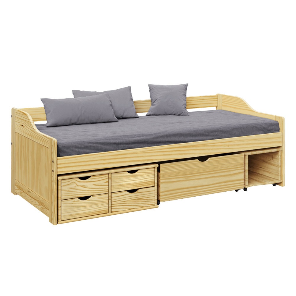 maxi-new-hneda Pat cu spaţiu de depozitare, natural, lemn masiv, 90x200, MAXI NEW - imagine 1
