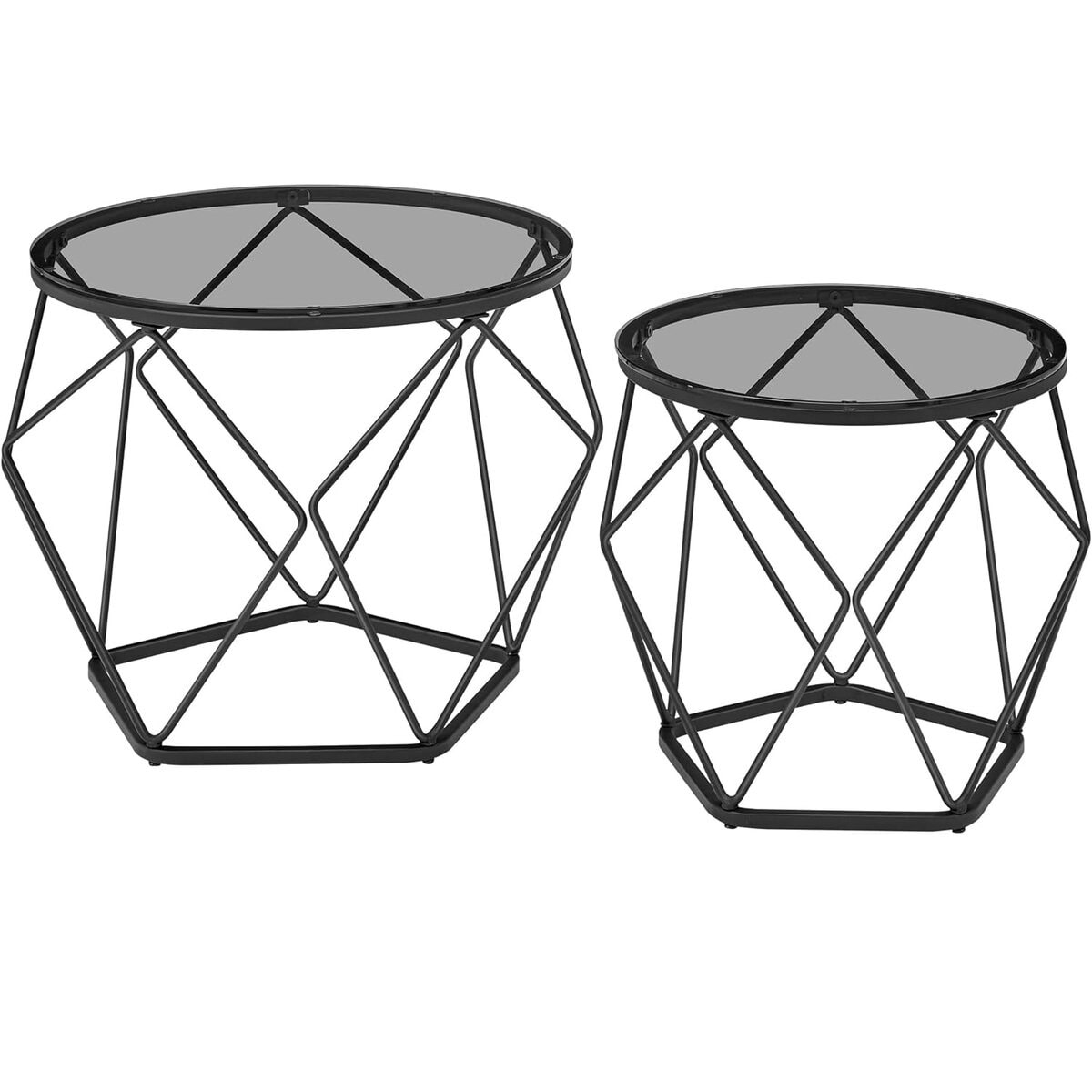 01-52 VASAGLE Set de 2 mese de cafea rotunde, cadru otel si blat detasabil din sticla, 40cm si 50cm, negru Mob360 - imagine 1