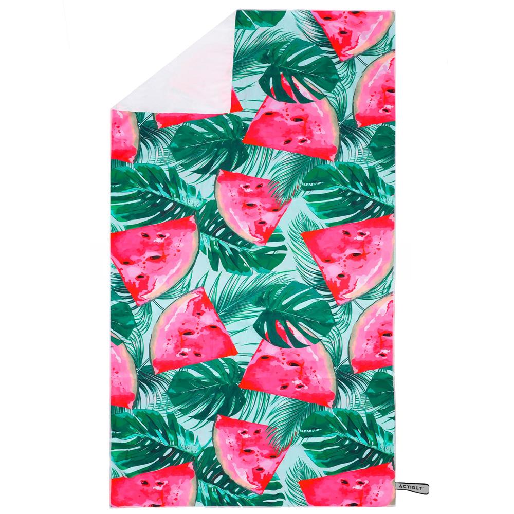 ACT-0196-17 Prosop microfibra 180x100 cm, uscare rapida, compact, cu husa, model floral, verde si roz Mob360 - imagine 1