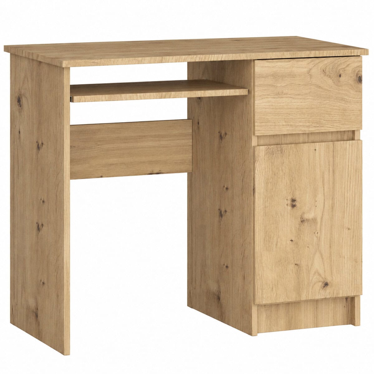AK-26900979-22_ Birou computer PIKSEL, cu sertar, dulap si raft pentru tastatura, dreapta, 90x50x77 cm, stejar artisan Mob360 - imagine 1