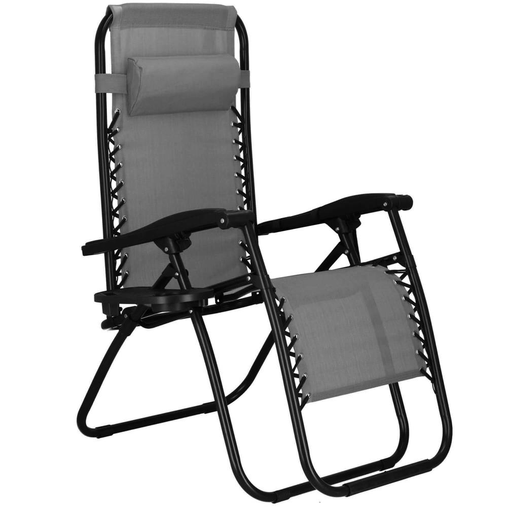 GC-0010-7 Sezlong scaun pliant plaja sau gradina, Siesta, gravitatie zero, cu tetiera, 175x67x110 cm, gri Mob360 - imagine 1