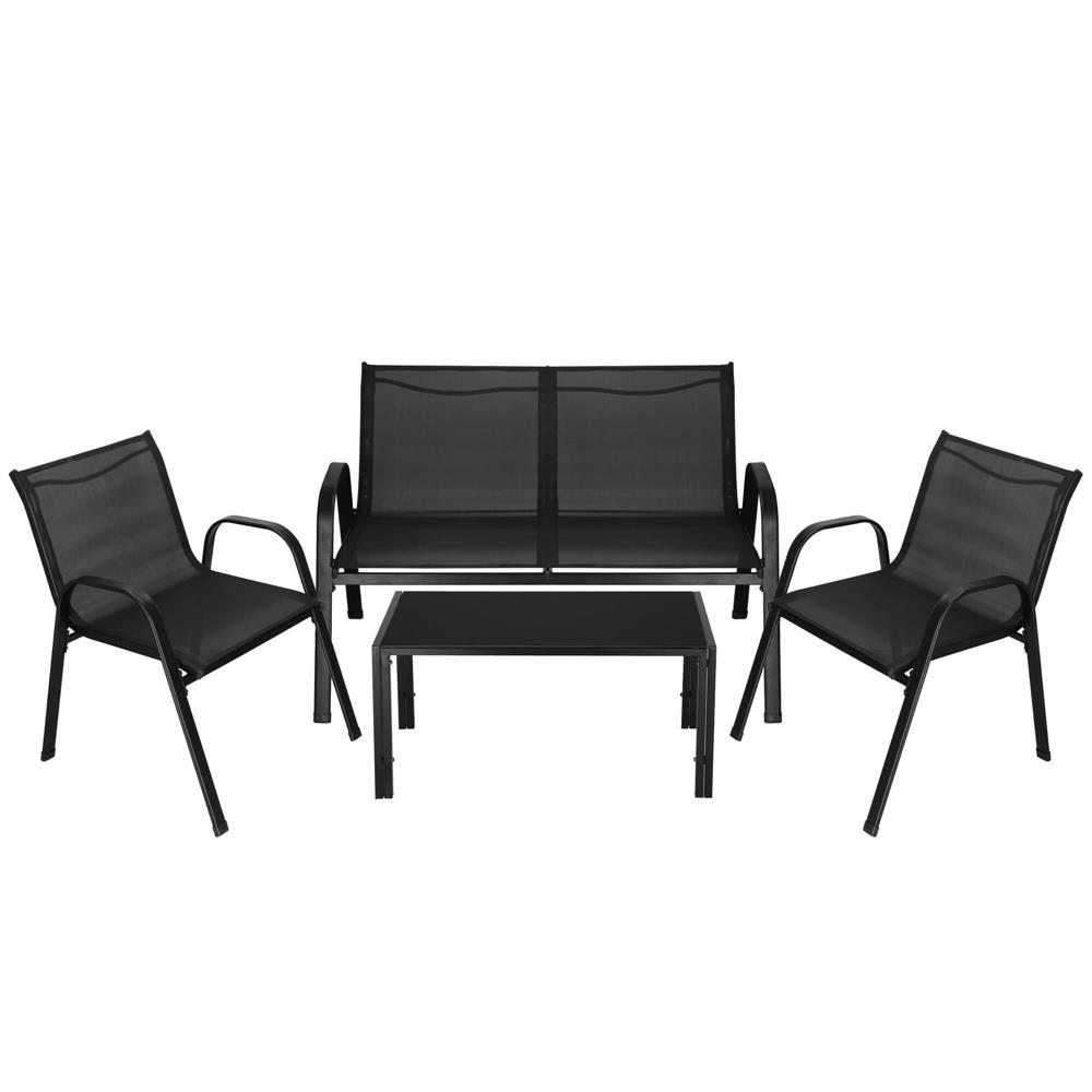GF-0106-21 Set mobilier gradina 4 piese, masa cu sticla securizata, 2 scaune si canapea, cadru metalic, negru Mob360 - imagine 1