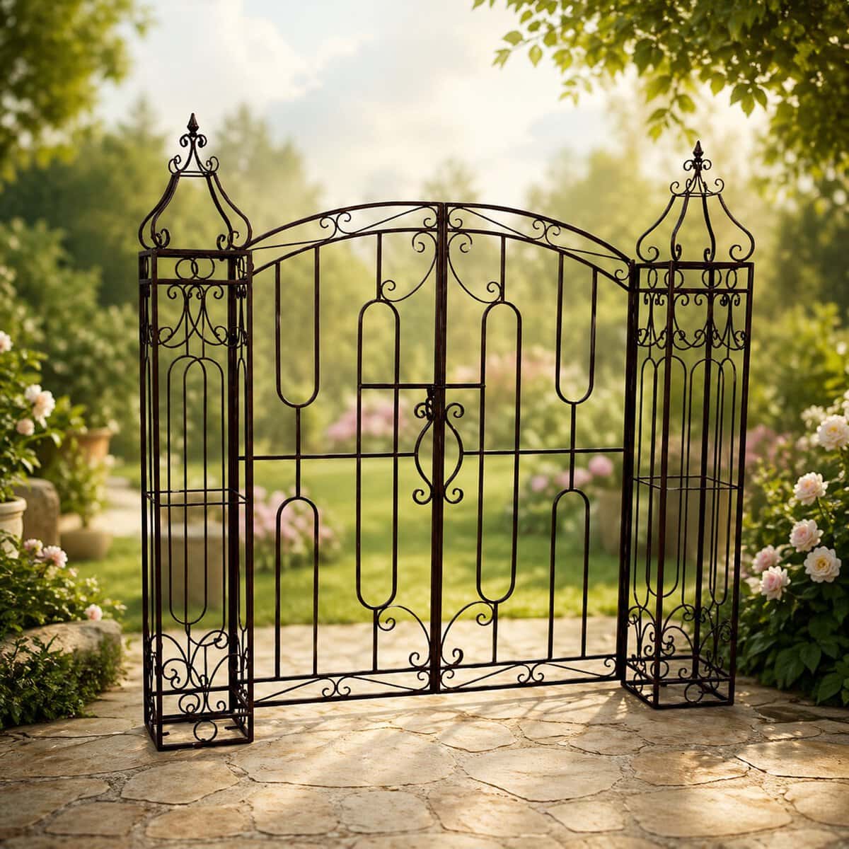 GOM-1432-1 Poarta pentru gradina metalica decorativa, suport plante cataratoare, 170x26x163 cm, stil vintage maro antichizat Mob360 - imagine 1