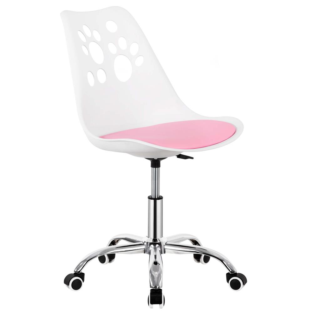 HF-0037-23 Scaun birou ergonomic, cu sezut din spuma, reglabil pe inaltime, maxim 120 kg, 90x49x48 cm, alb si roz Mob360 - imagine 1