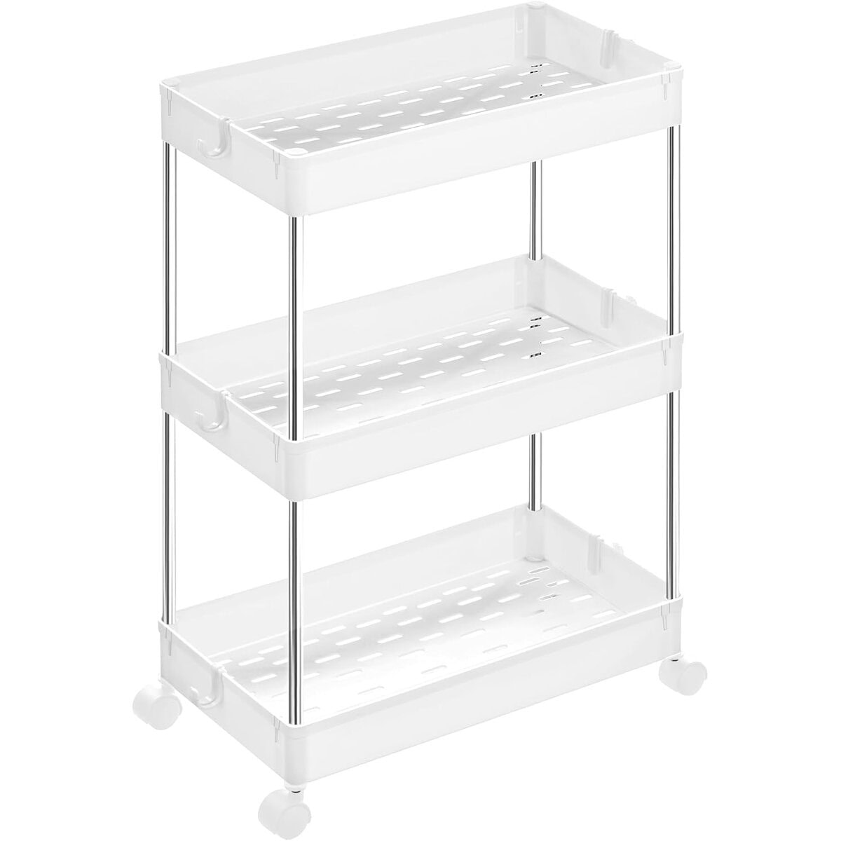 KSC009W01-9 Carucior cu 3 niveluri, rafturi etajate detasabile, roti pivotante 360°, cadru metalic, 42x24x61 cm, alb Mob360 - imagine 1