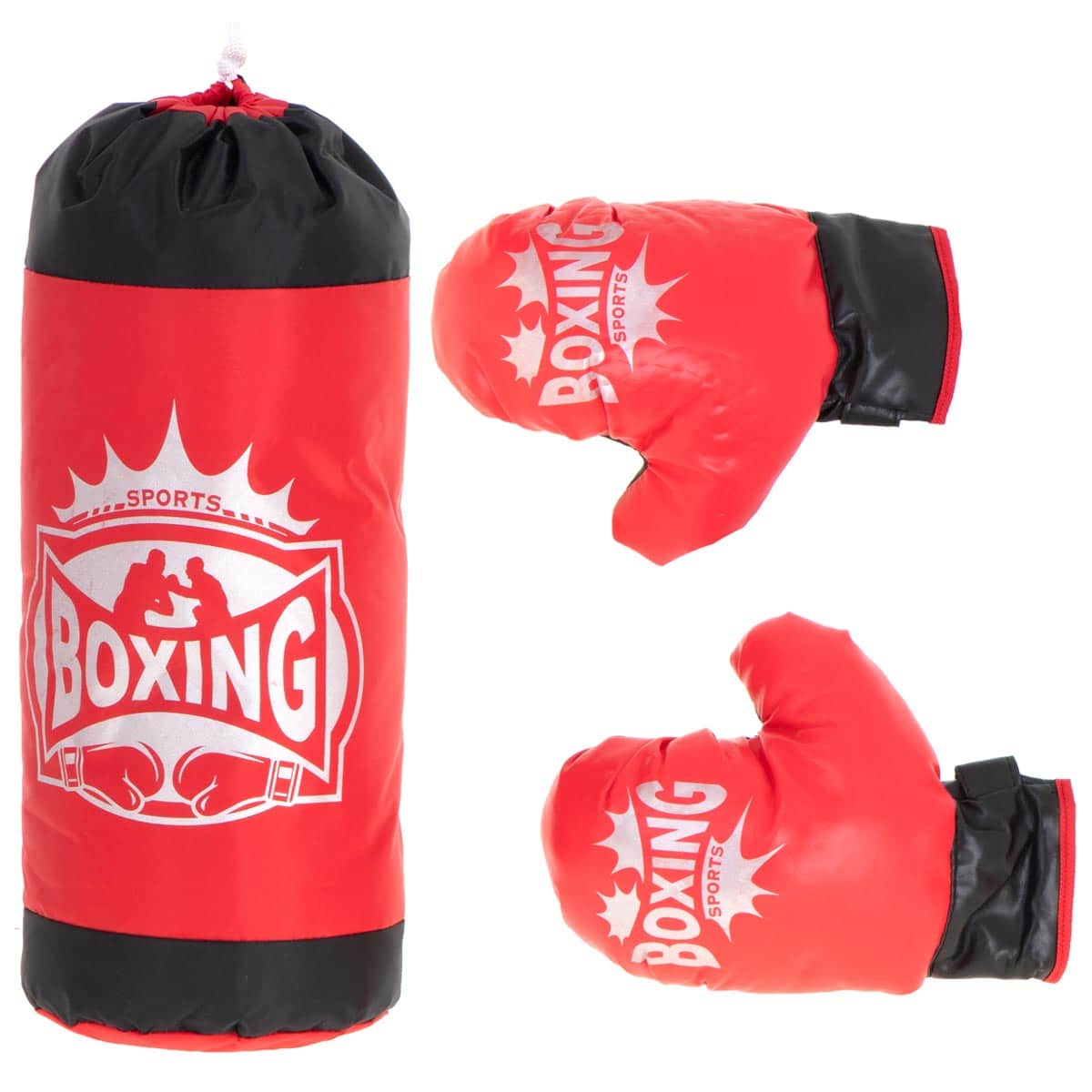 KX6178-0 Set sac de box pentru copii 53x45 cm, cu manusi incluse, pentru antrenament acasa, rosu-negru Mob360 - imagine 1