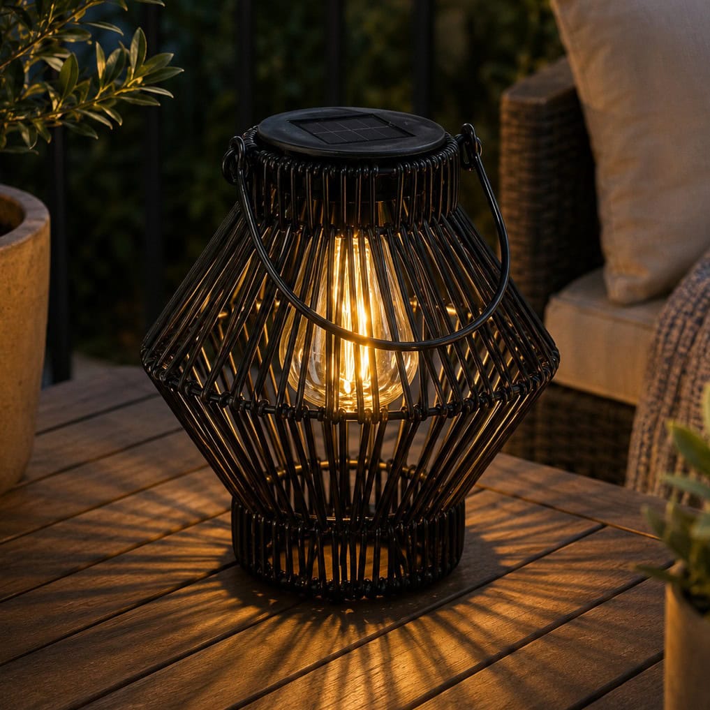 LAP-5955-0 Lampion solar metalic 19 cm, iluminare ambientala LED, design decorativ pentru gradina, terasa sau balcon, negru Mob360 - imagine 1