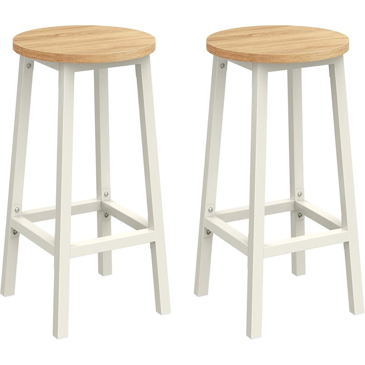 LBC032W09-6 VASAGLE Set 2 scaune bar inalte, sezut rotund, cadru din otel, inaltime 65 cm, stil industrial, stejar bej Mob360 - imagine 1