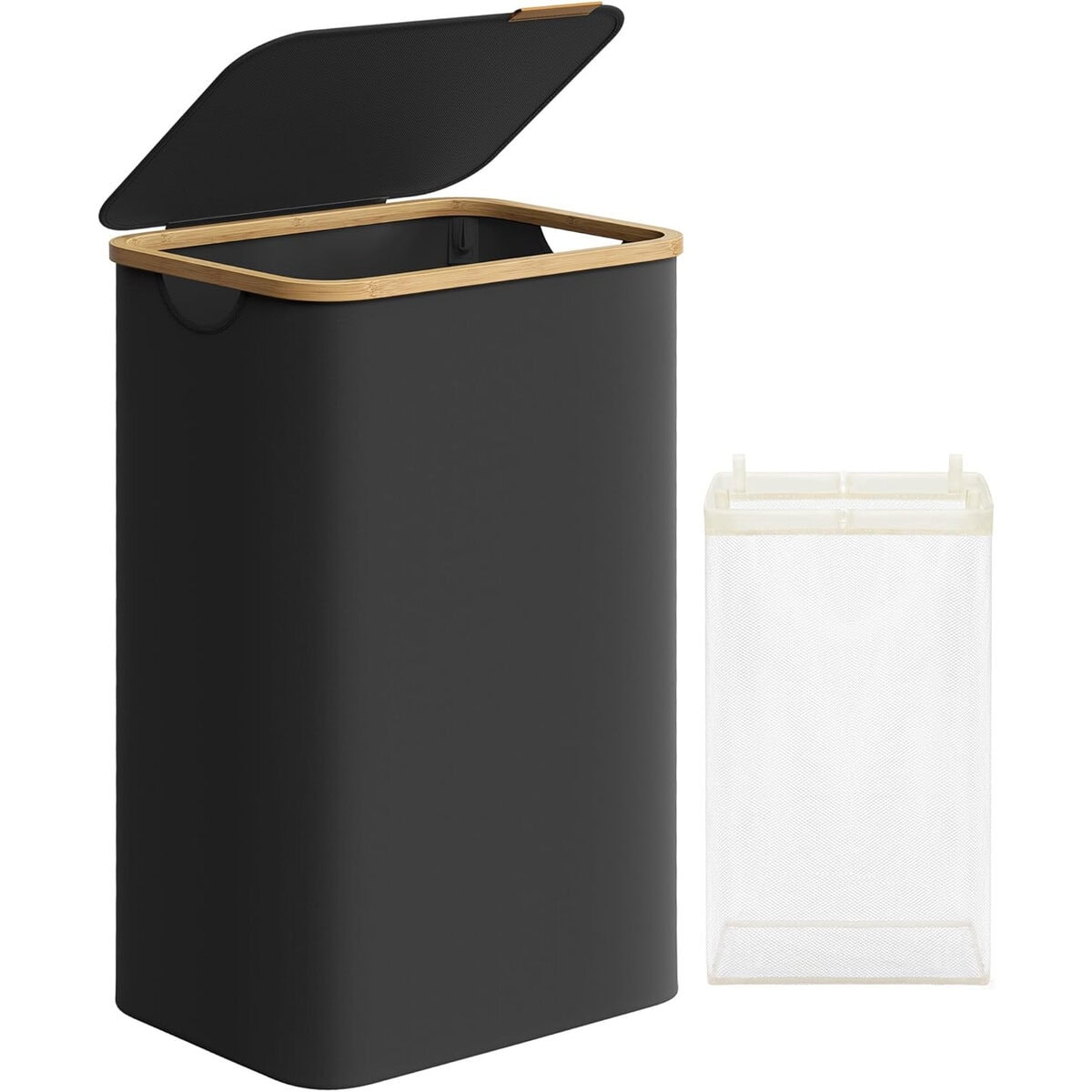 LCB509B01-8 Cos de rufe textil, pliabil, compartiment detasabil, 90L, 42x32x71 cm, negru Mob360 - imagine 1