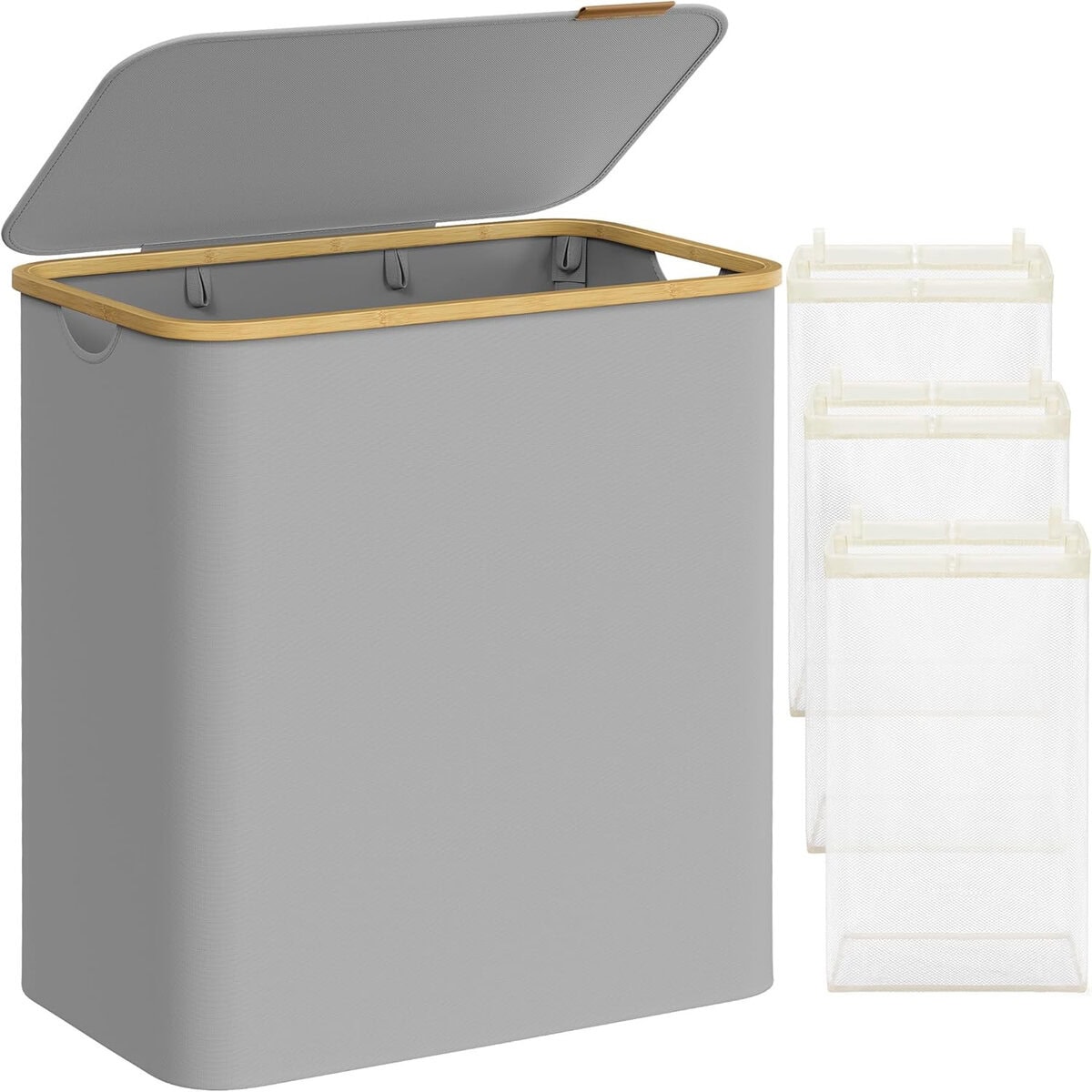 LCB515G01-8 Cos de rufe textil, pliabil, cu 3 compartimente detasabile, 150L, 60x39x71 cm, gri Mob360 - imagine 1