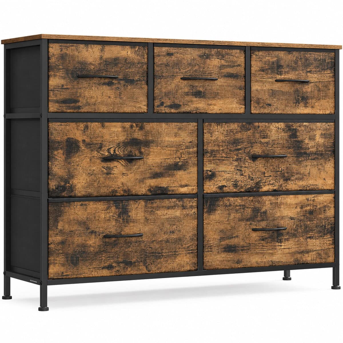 LGS323BH04-0 Comoda cu 7 sertare, cadru metalic si blat MDF, sertare textile, 99x30x74 cm, maro rustic Mob360 - imagine 1