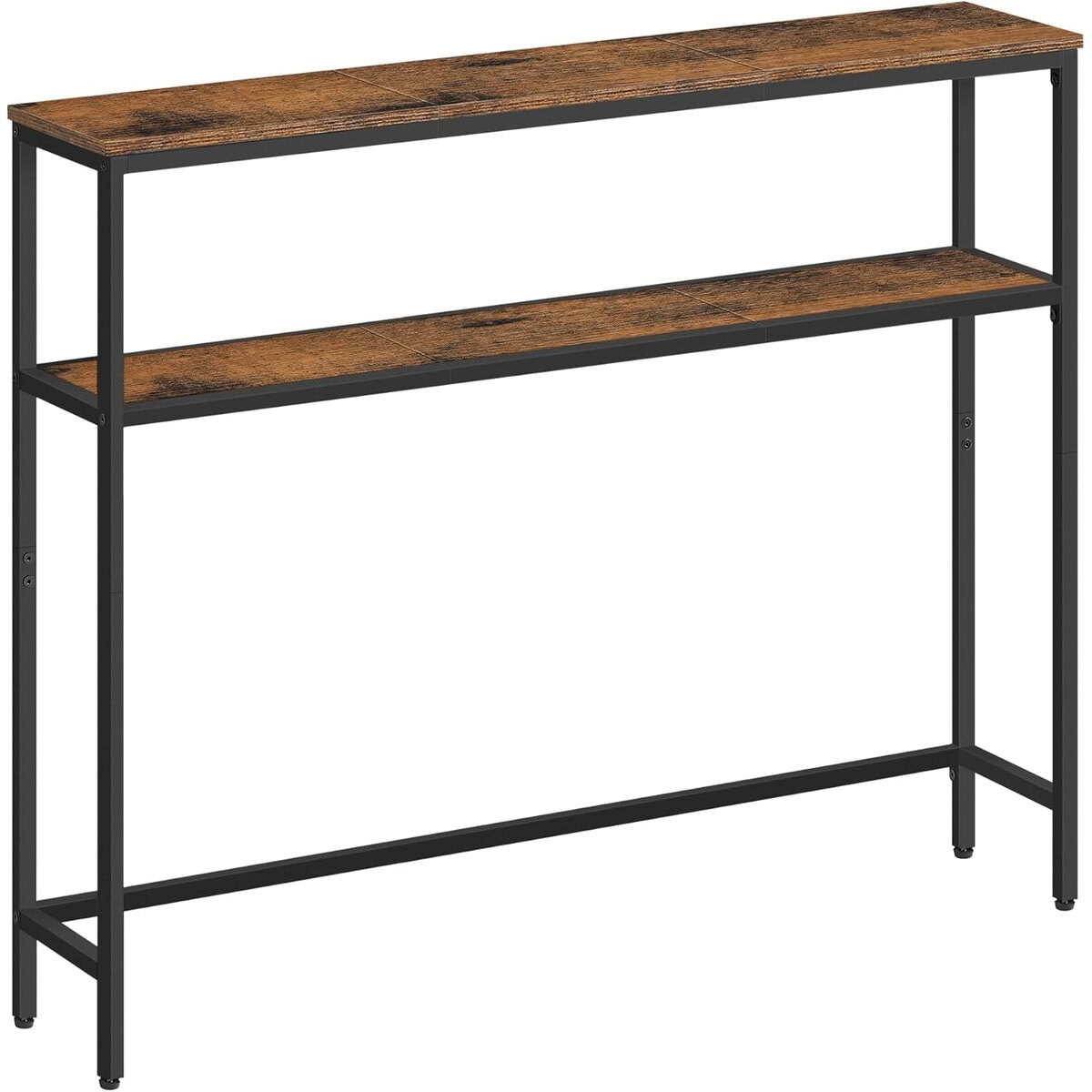 LNT131K01-5 VASAGLE Masa tip consola ingusta cu 2 rafturi, cadru metalic, stil industrial, 100x20x80 cm, maro rustic Mob360 - imagine 1