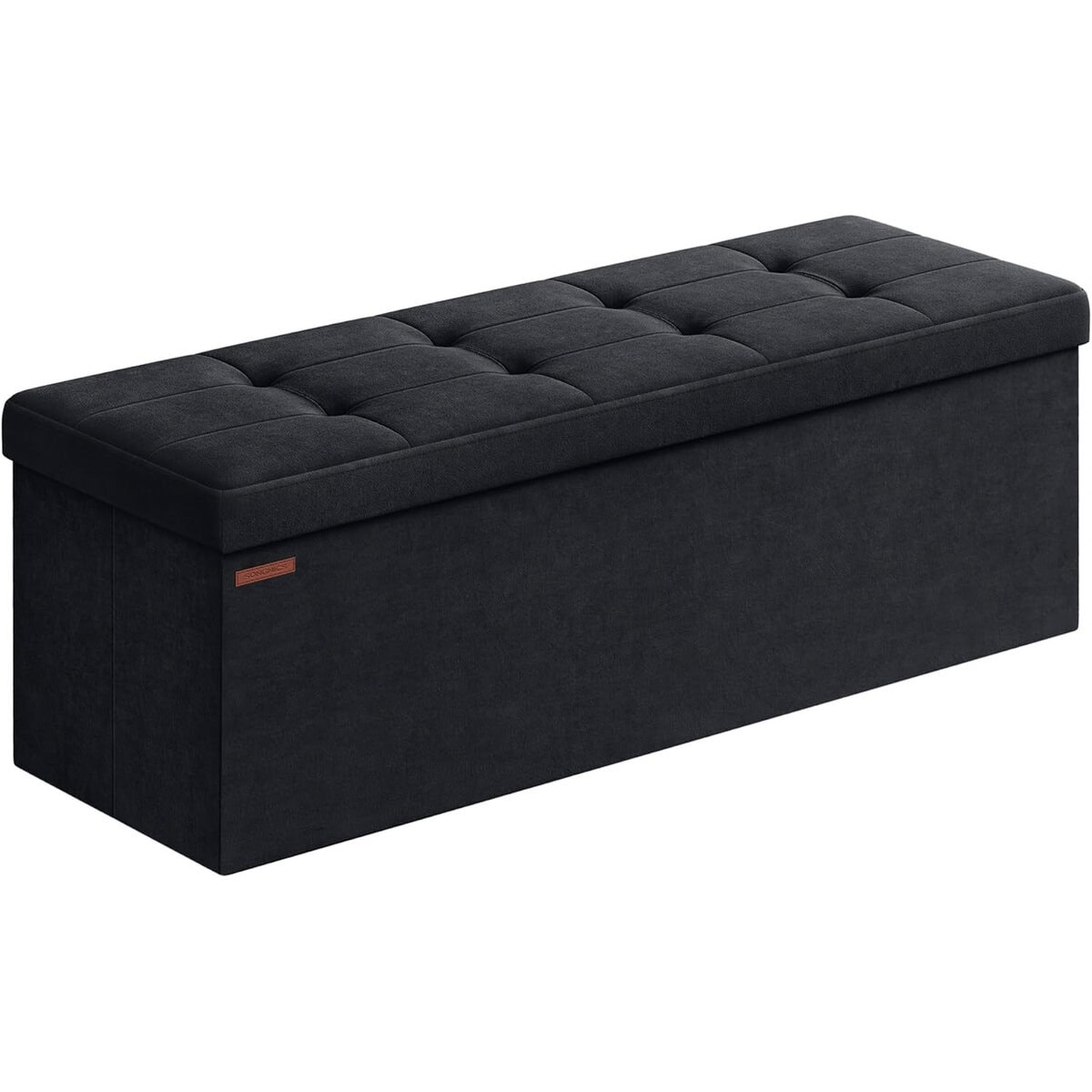 LSF277B01-6 Bancuta pliabila cu spatiu de depozitare, catifea matlasata, 38x110x38 cm, capacitate 300 kg, negru Mob360 - imagine 1