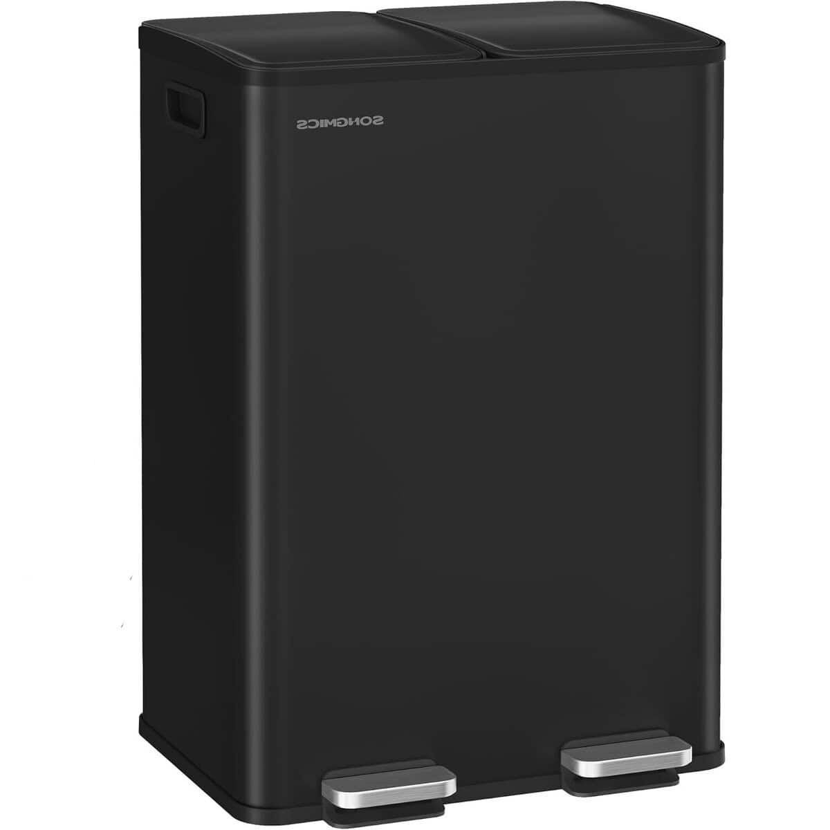 LTB741B02-1-rotated Cos de gunoi 2x30L, cu 2 compartimente, capac soft-close si galeti interioare, otel, negru Mob360 - imagine 1