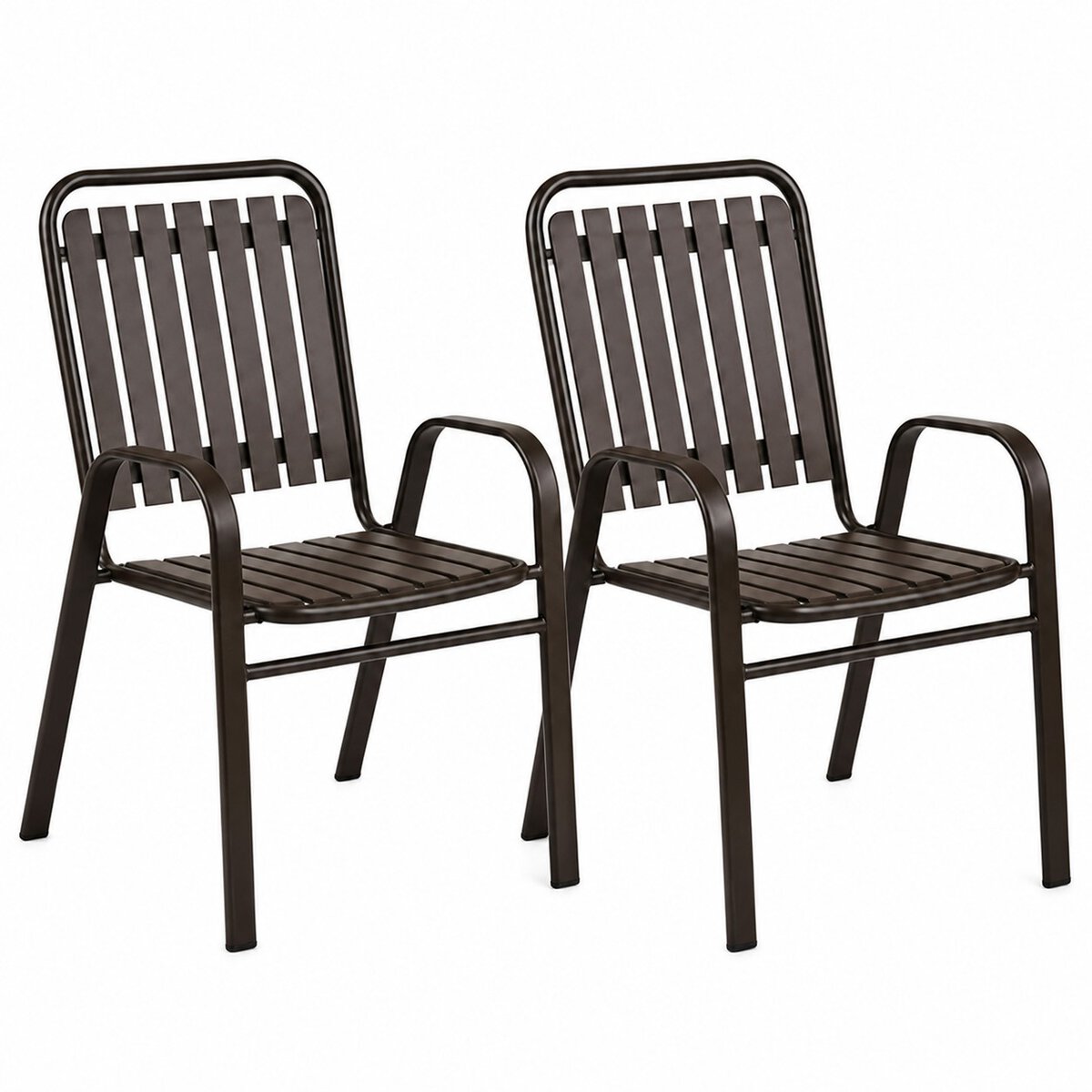 NEO-8024 Set 2 scaune de gradina cu brate, PP si cadru metalic, 56x63x89 cm, maro Mob360 - imagine 1