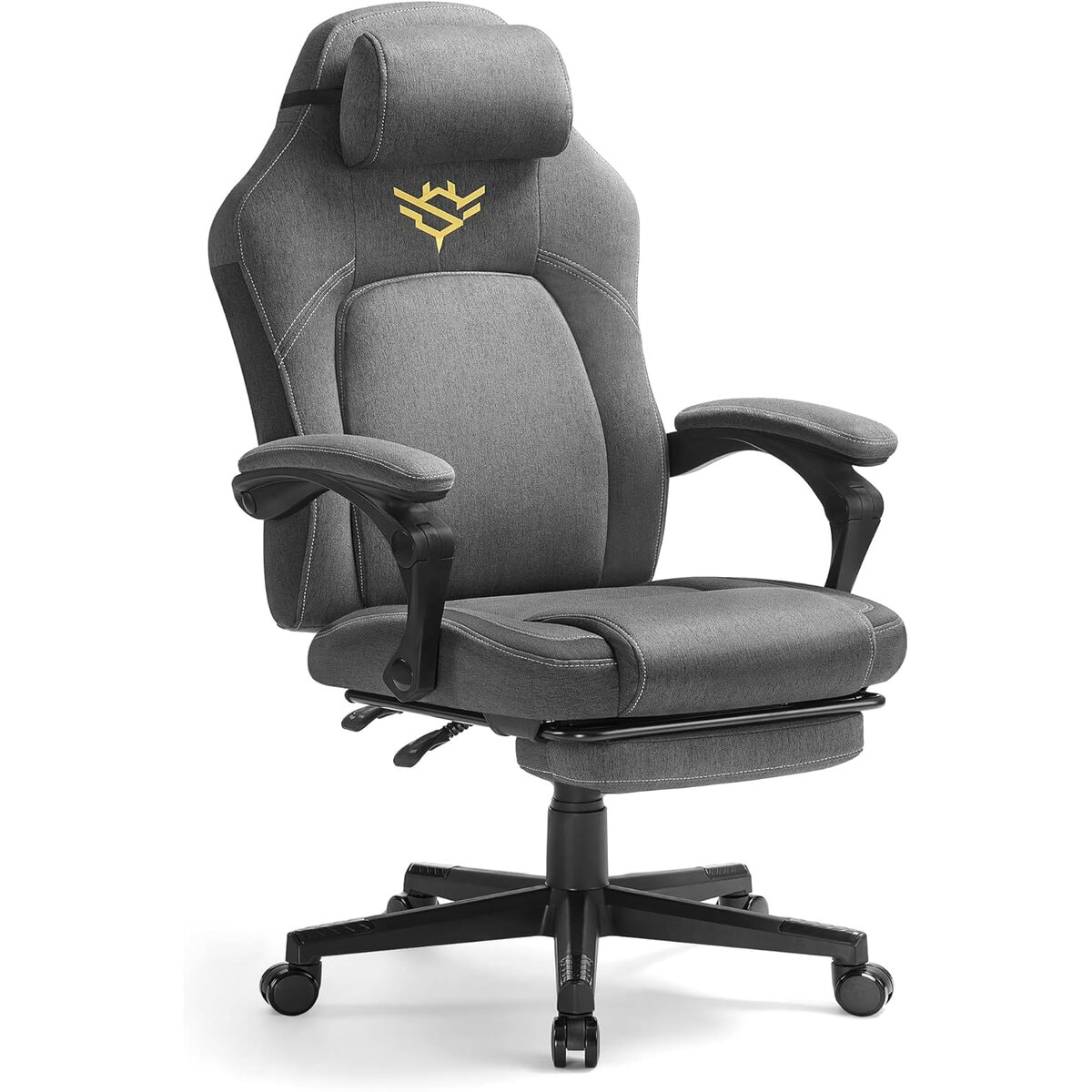OBG072G01 Scaun gaming ergonomic cu suport picioare, material textil bumbac si in, maxim 150 kg, 70x70x129 cm, gri Mob360 - imagine 1