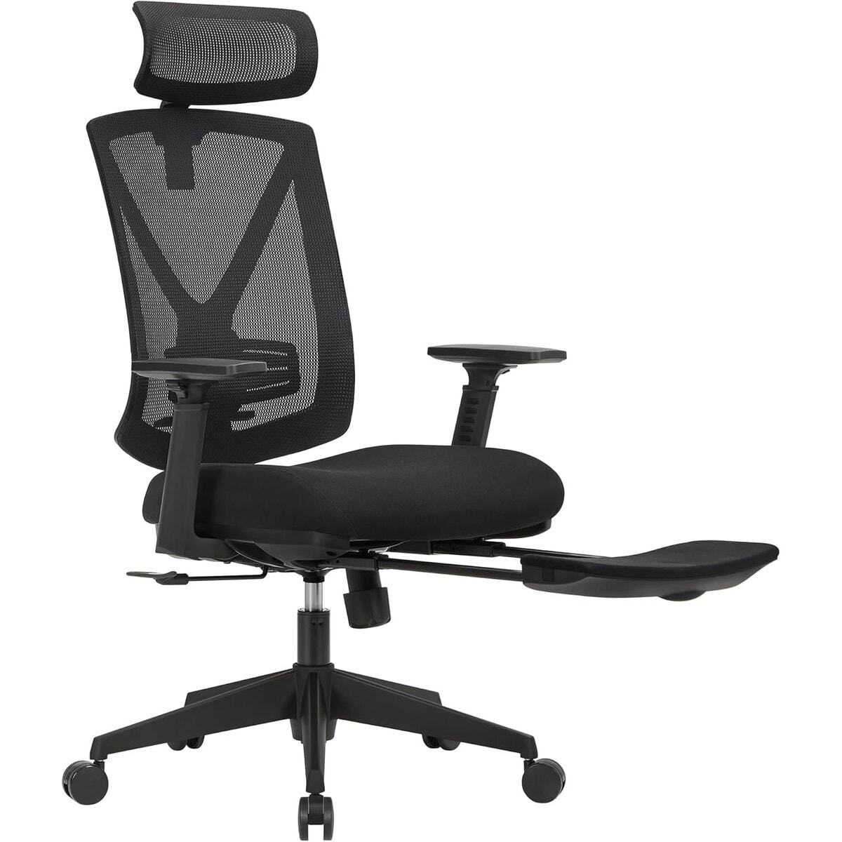 OBN61BK Scaun birou ergonomic cu suport picioare extensibil, sezut gros cu spuma, spatar mesh si tetiera reglabila, 69x70x133 cm, negru Mob360 - imagine 1