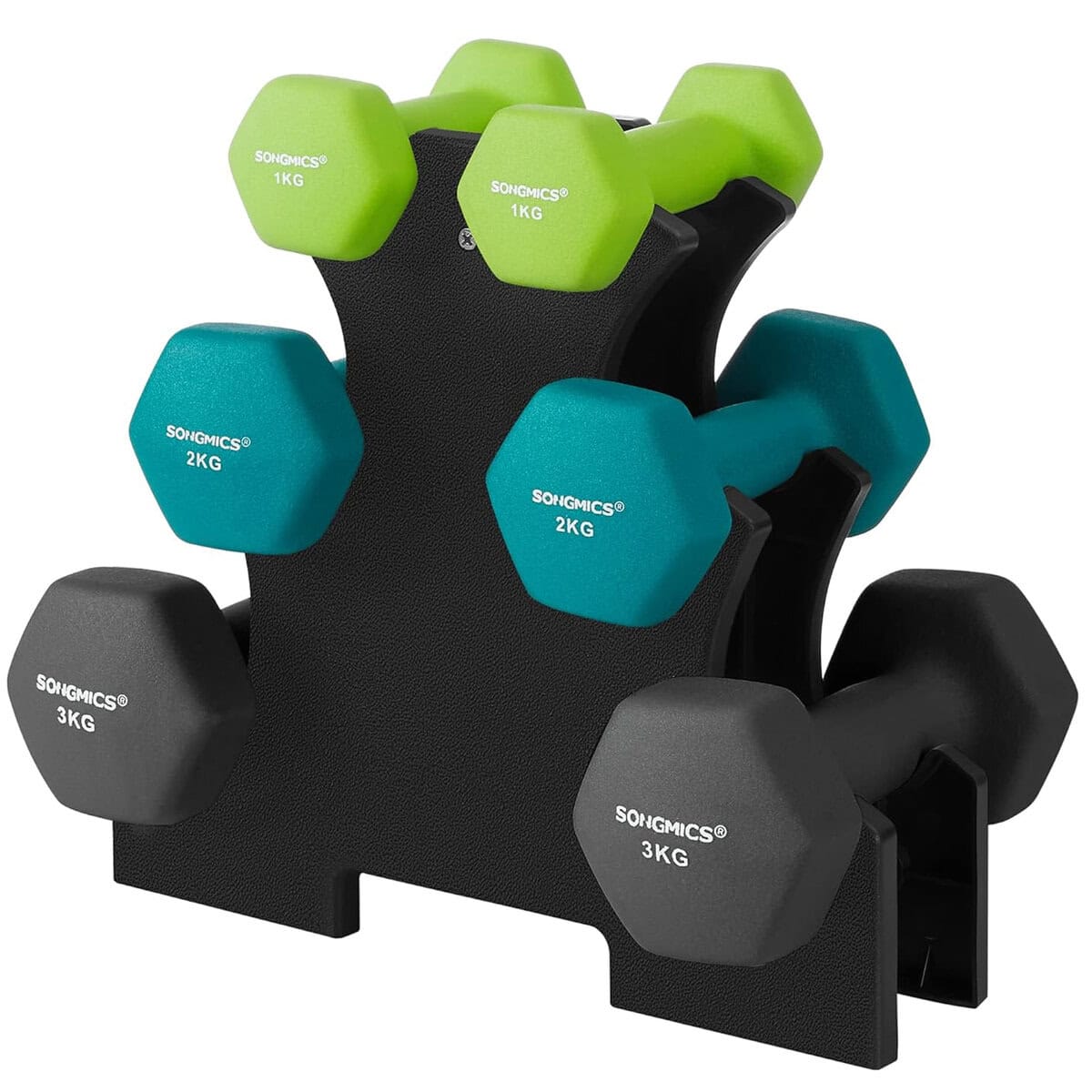 SYL612G02 Set 6 gantere hexagonale cu suport, 2x1 kg 2x2 kg 2x3 kg, multicolor Mob360 - imagine 1