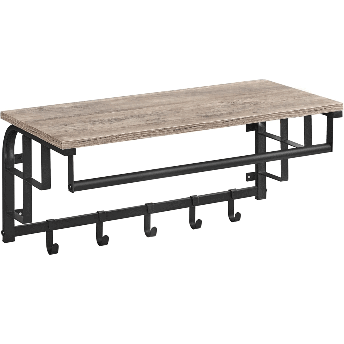 01-cuier-gri VASAGLE Cuier perete cu polita, bara si 5 carlige, 66x27x30 cm, gri Mob360 - imagine 1