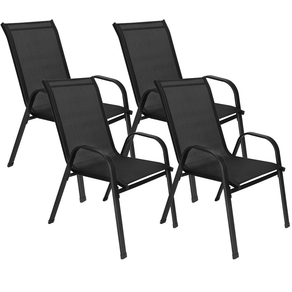 GF-0117-5 Set 4 scaune gradina cu brate, cadru otel si sezut textilene, 53x72x92 cm, negru Mob360 - imagine 1