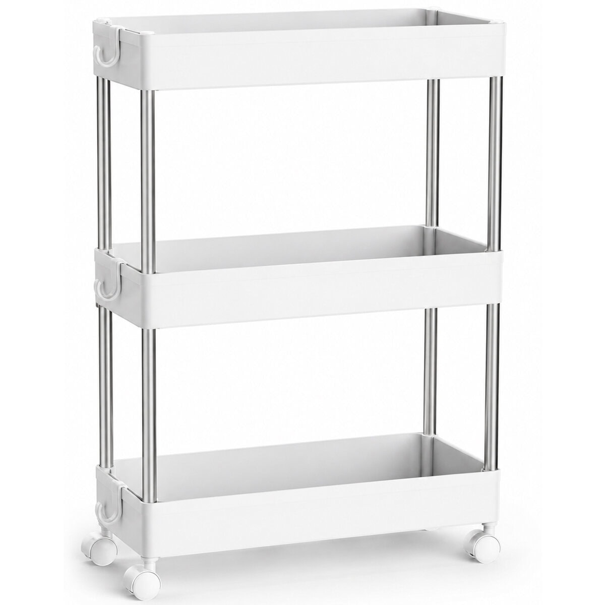 KSC007W01 Carucior ingust de depozitare pe roti, pentru bucatarie sau baie, din plastic, cu 3 nivele, 42x14x61 cm, alb Mob360 - imagine 1