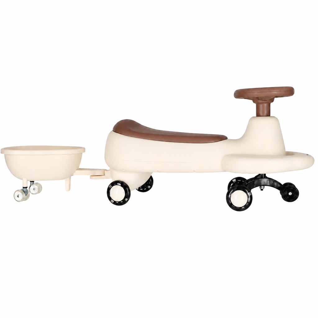 KX2797-3 Masinuta tip ride-on cu remorca 2 in 1, efecte LED si muzicale, 100x36 cm, bej si maro Mob360 - imagine 1