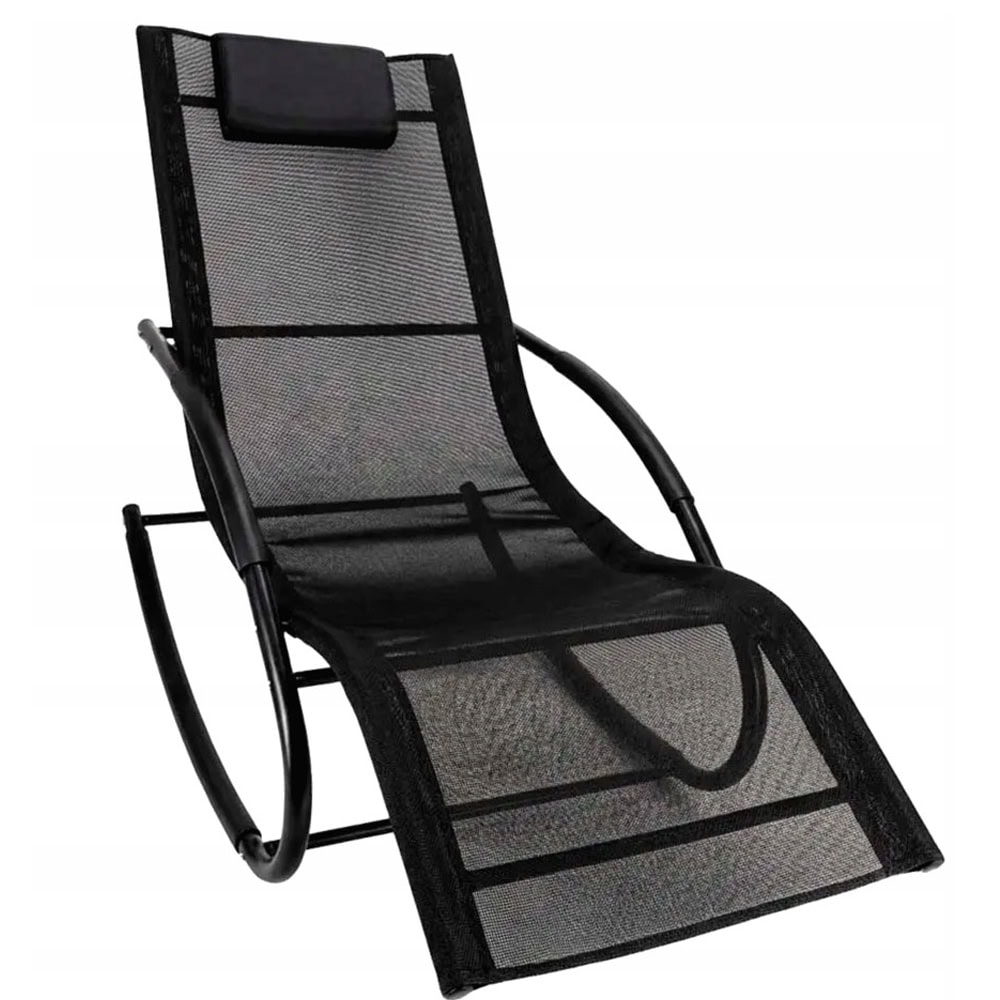 KX2809 Sezlong balansoar pentru gradina cu tetiera, cadru din otel si plasa textila respirabila, 159x83 cm, negru Mob360 - imagine 1