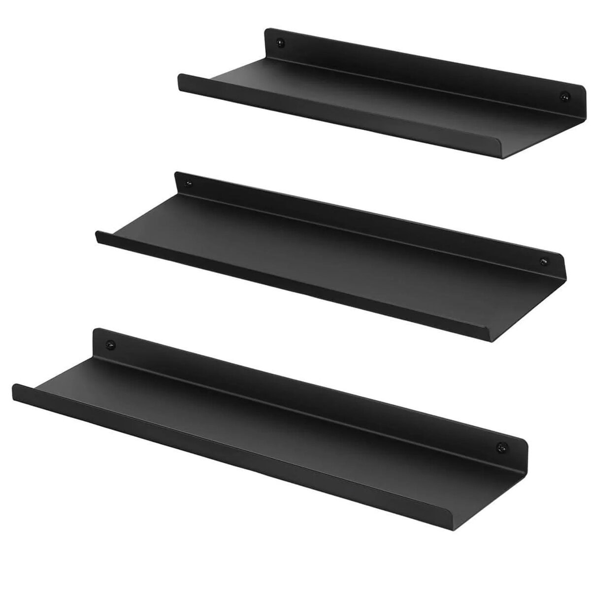 LFS12BK-6 Set 3 rafturi perete metalice, montaj suspendat, stil industrial, 40x10x2,5 cm, negru Mob360 - imagine 1