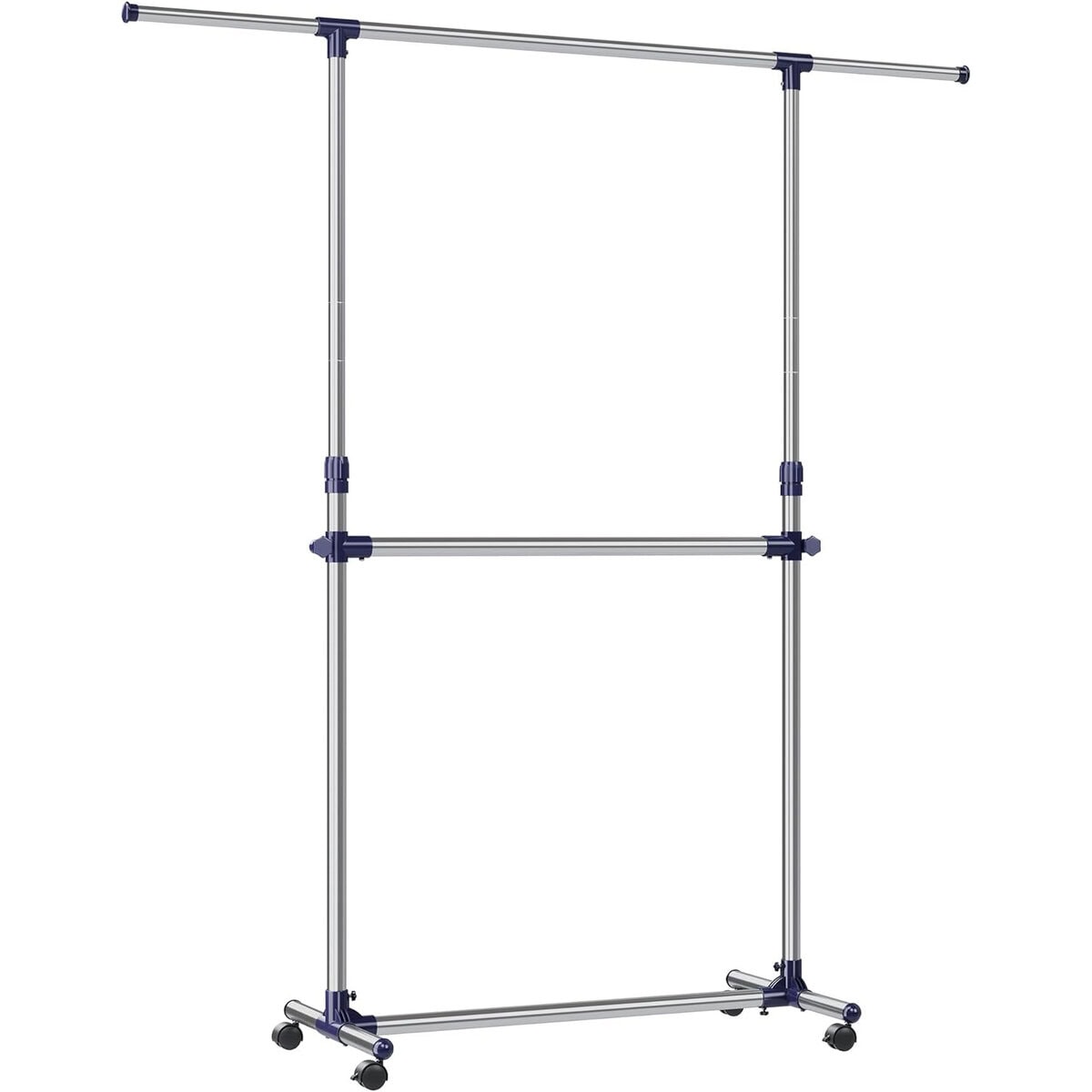 LLR41L-9 Suport pentru haine cu sina superioara extensibila 101-165 cm, pe roti, reglabil in inaltime 113-180 cm, argintiu Mob360 - imagine 1
