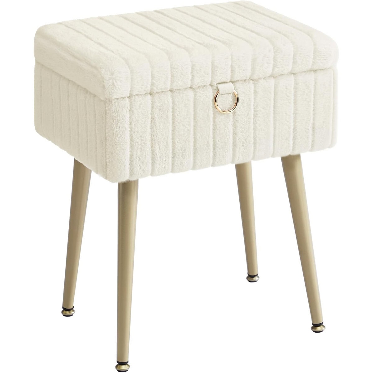 LOM505WZ02-1 Taburet cu spatiu de depozitare si picioare metalice, tapitat, maxim 200 kg, 40x30x50 cm, alb crem Mob360 - imagine 1
