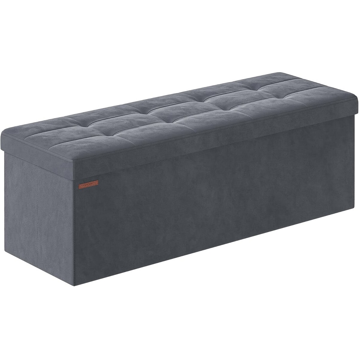 LSF277G012-2 Bancuta pliabila cu spatiu de depozitare, catifea matlasata, 38x110x38 cm, capacitate 300 kg, gri Mob360 - imagine 1