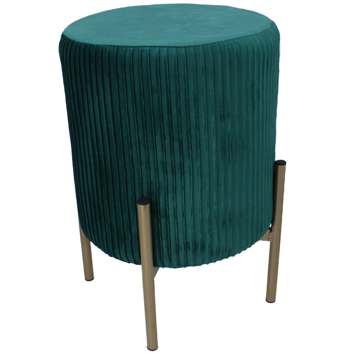 PHO-4217-1 Taburet rotund cu tapiterie catifelata si picioare aurii, 28x42 cm, verde Mob360 - imagine 1