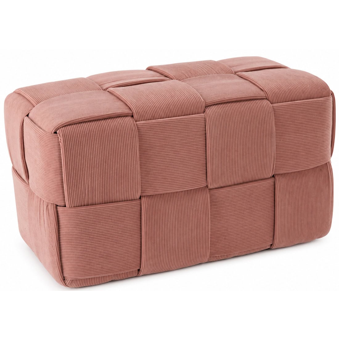 PHO-5918-3 Taburet dreptunghiular tapitat cu material reiat, design impletit, 72x38x38 cm, roz Mob360 - imagine 1