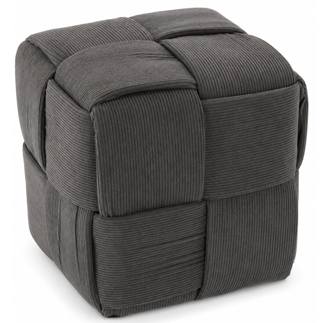 PHO-6038-1 Taburet cub, tapitat cu material reiat, design impletit, 34x34x34 cm, gri Mob360 - imagine 1