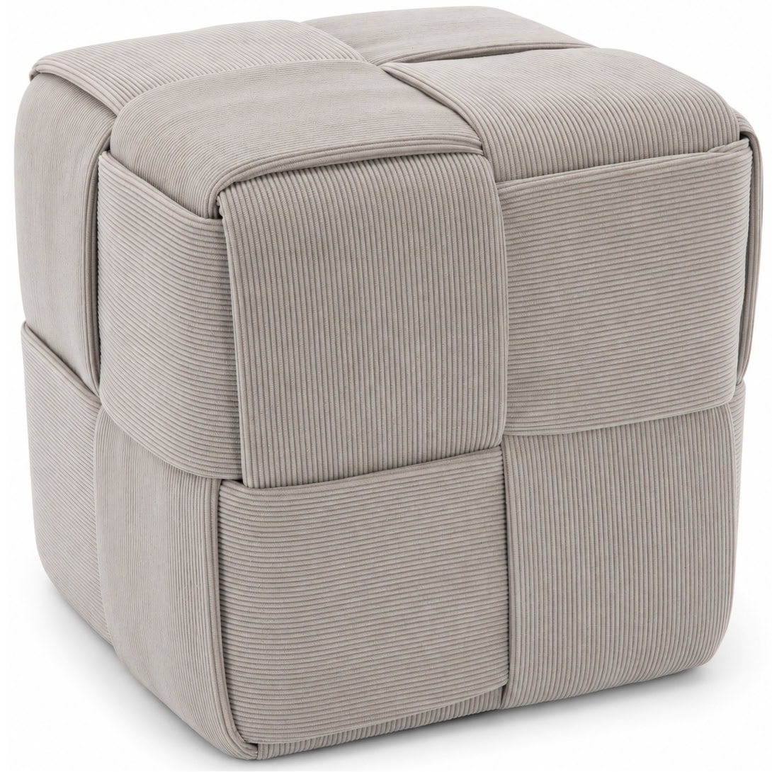 PHO-6045-1 Taburet cub, tapitat cu material reiat, design impletit, 43x43x43 cm, gri Mob360 - imagine 1