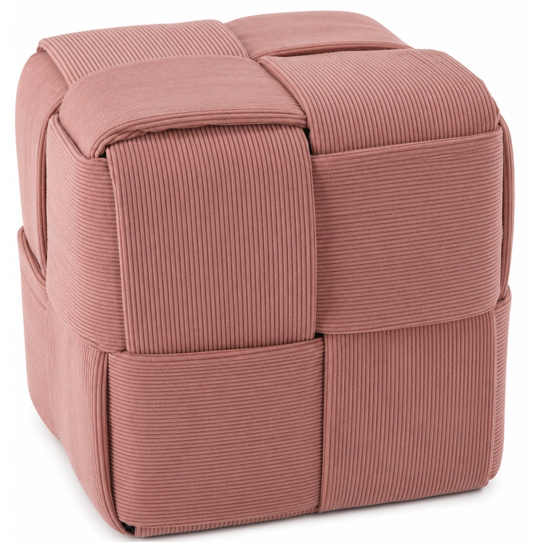 PHO-6052-1 Taburet cub, tapitat cu material reiat, design impletit, 39x39x39 cm, roz Mob360 - imagine 1